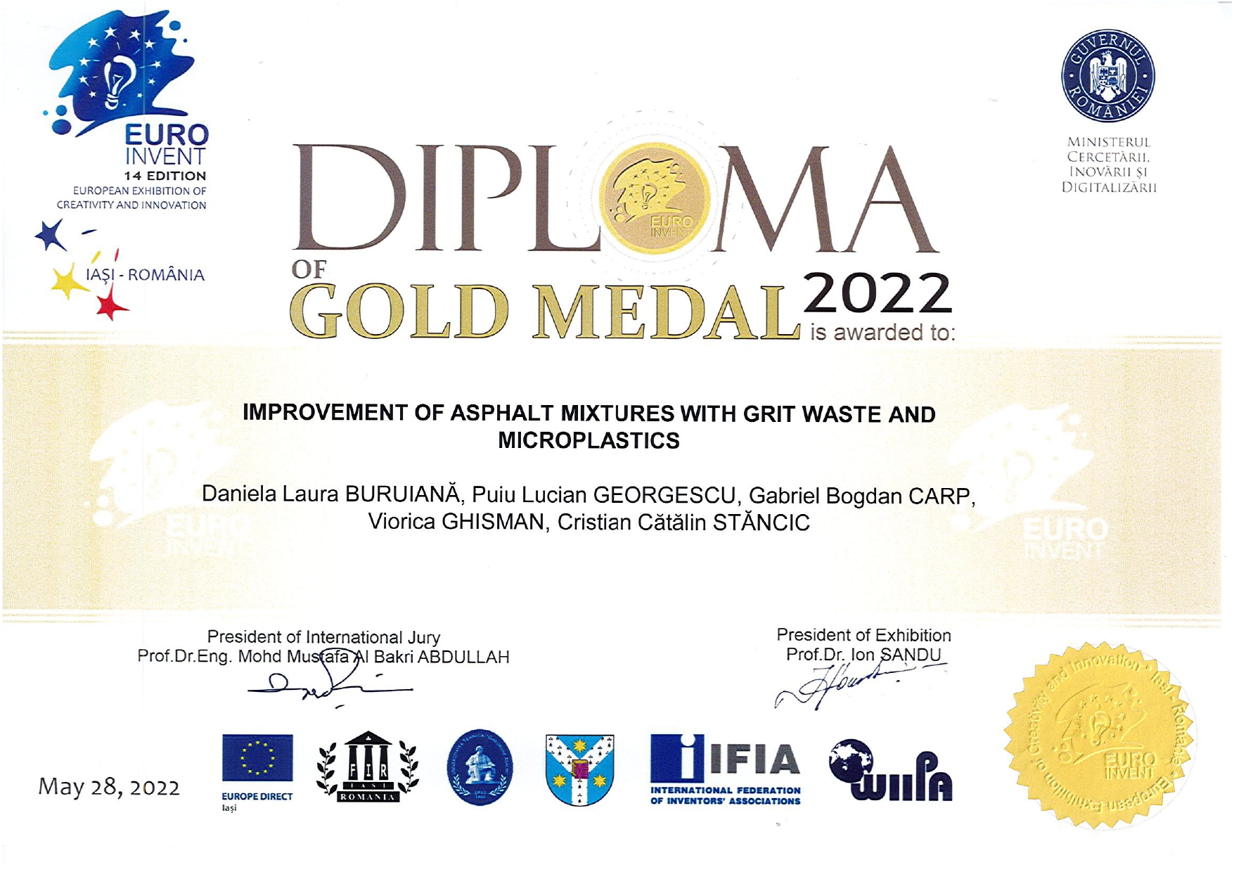 Medalie aur 2022 EuroInvent page 0001
